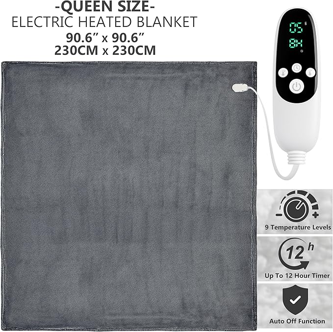 Heated Blanket Electric Luxurious Fleece Queen Blanket, 9 Heat Settings & 12H - Image 2