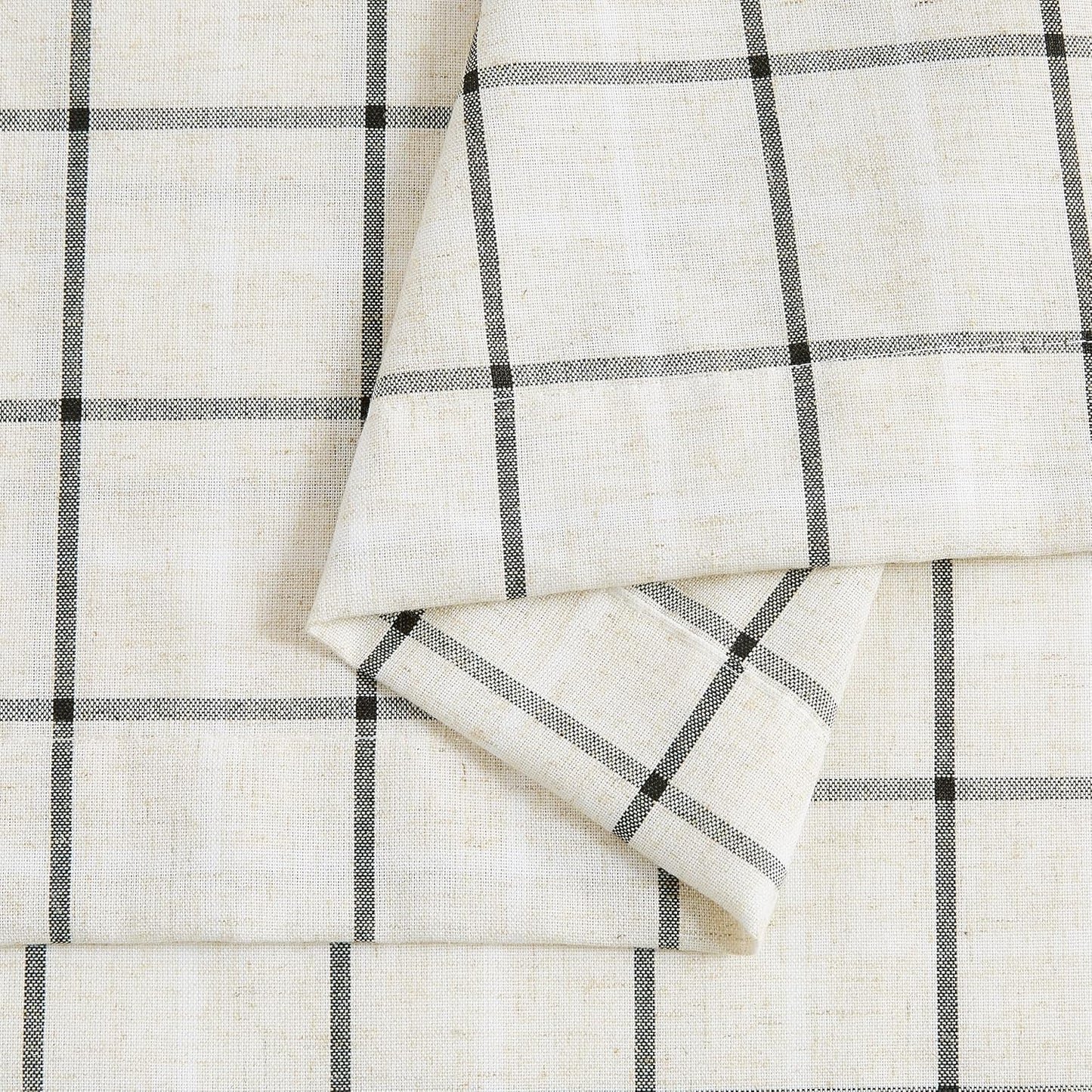 Buffalo Plaid Café Curtain Valances for Kitchen 55"x15"x1 | Woven Black Stripes on Beige Linen Textured Farmhouse Checkered Window Treatment for Bathroom Kitchen,Rod Pocket