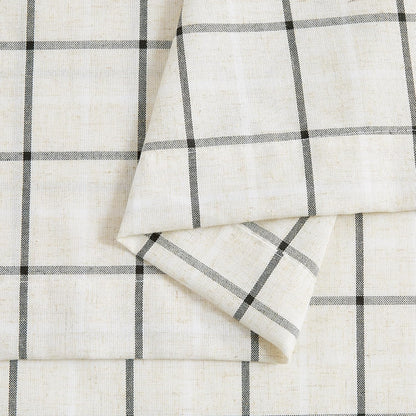 Buffalo Plaid Café Curtain Valances for Kitchen 55"x15"x1 | Woven Black Stripes on Beige Linen Textured Farmhouse Checkered Window Treatment for Bathroom Kitchen,Rod Pocket