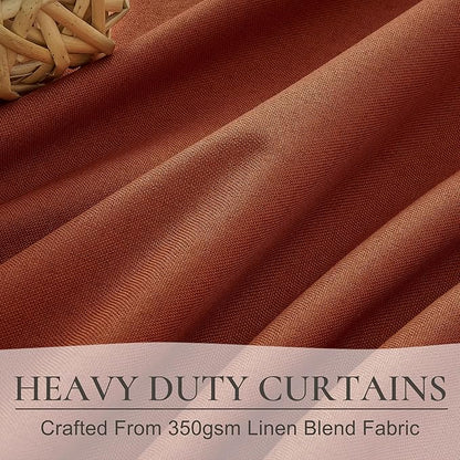 Fall Burnt Orange Kitchen Curtains 54 Inch Length 2 Panels Set, Pleated Linen - Image 4