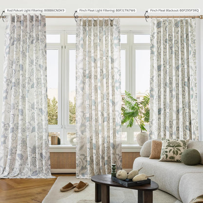 Kayne Studio Jacobean Floral Pinch Pleated Light Filtering Curtains 84 Inch | Blue Grey Boho Botanical Leaf Printed Vintage Farmhouse Drapes,Living Room Bedroom Back Tab Window Treatment,40"x84",2 Panels