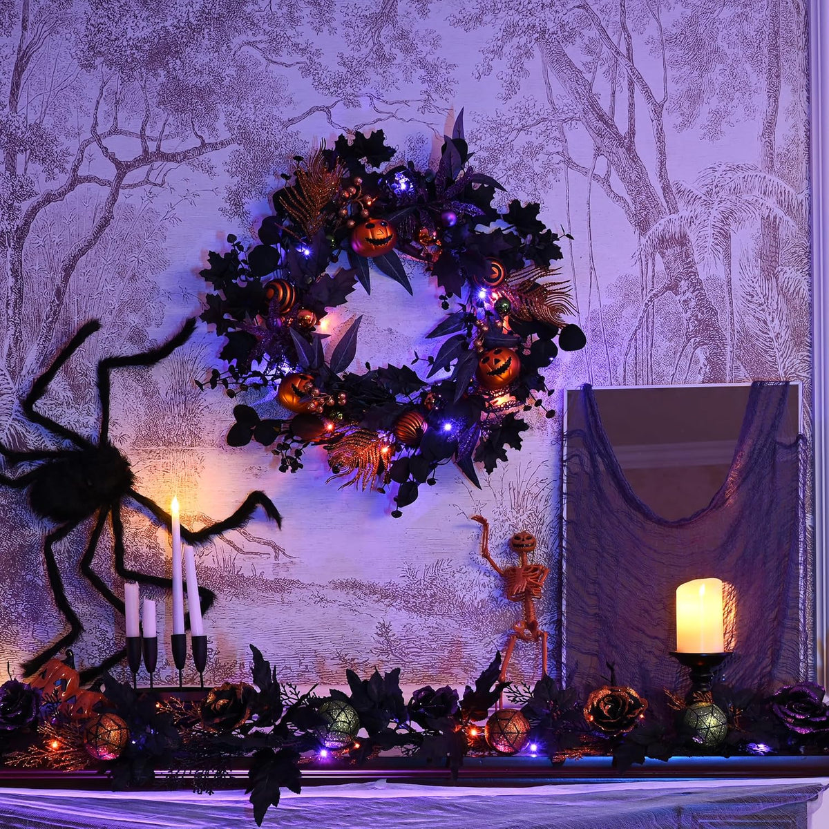 Valery Madelyn 24" Pumpkin Halloween Wreath for Front Door Decor
