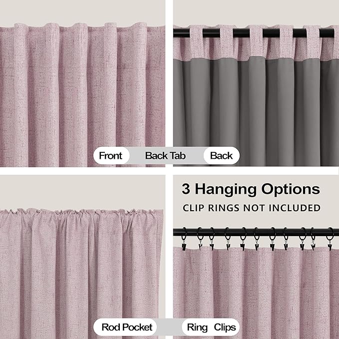 KOUFALL Short Pink Linen Blackout Curtains - Image 3