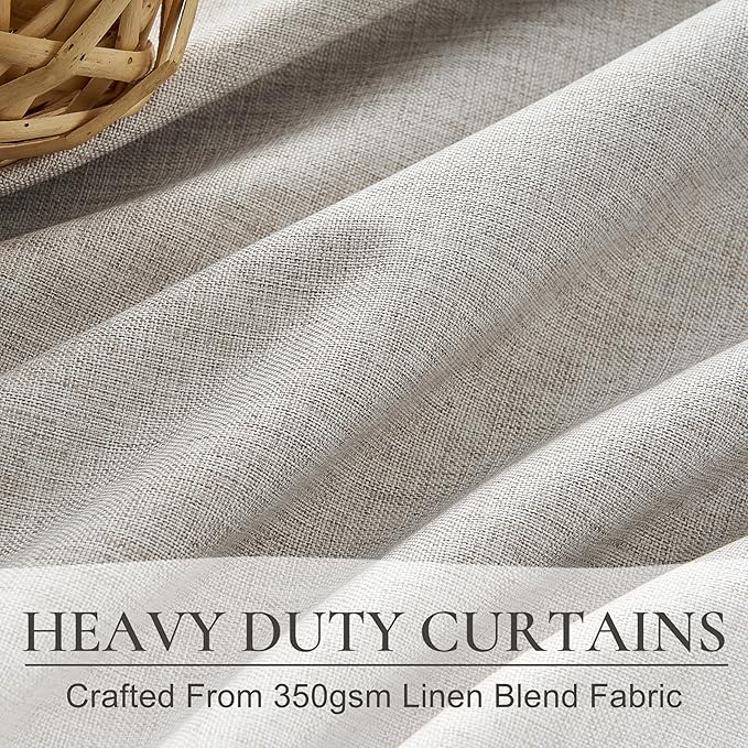 Pleat Linen Blend Room Darkening Curtains 92 Inch Length 2 Panels Set - Image 5