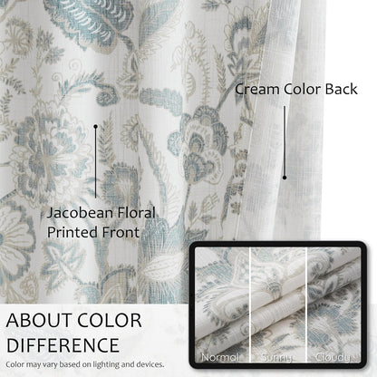 Kayne Studio Jacobean Floral Pinch Pleated Light Filtering Curtains 84 Inch | Blue Grey Boho Botanical Leaf Printed Vintage Farmhouse Drapes,Living Room Bedroom Back Tab Window Treatment,40"x84",2 Panels