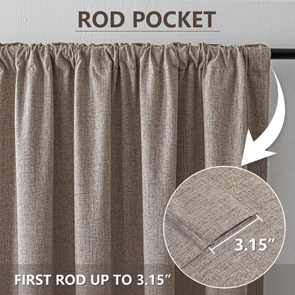 IGEMAEVE Blackout Curtains for Bedroom Rod Pocket Linen 52" W x 84" L | Living Room | Privacy | Room Darkening | Thermal | Insulated | Window Drape
