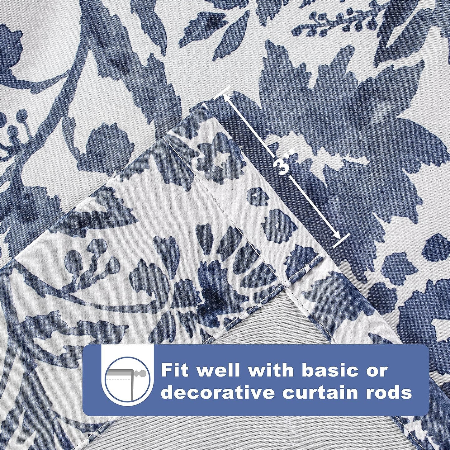 DriftAway Julia Watercolor Blooming Flower Floral Tie Up Curtain Thermal Insulated Blackout Window Adjustable Balloon Curtain Shade for Small Window Rod Pocket Single 31 Inch by 47 Inch Navy