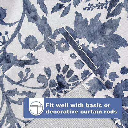 DriftAway Julia Watercolor Blooming Flower Floral Tie Up Curtain Thermal Insulated Blackout Window Adjustable Balloon Curtain Shade for Small Window Rod Pocket Single 31 Inch by 47 Inch Navy