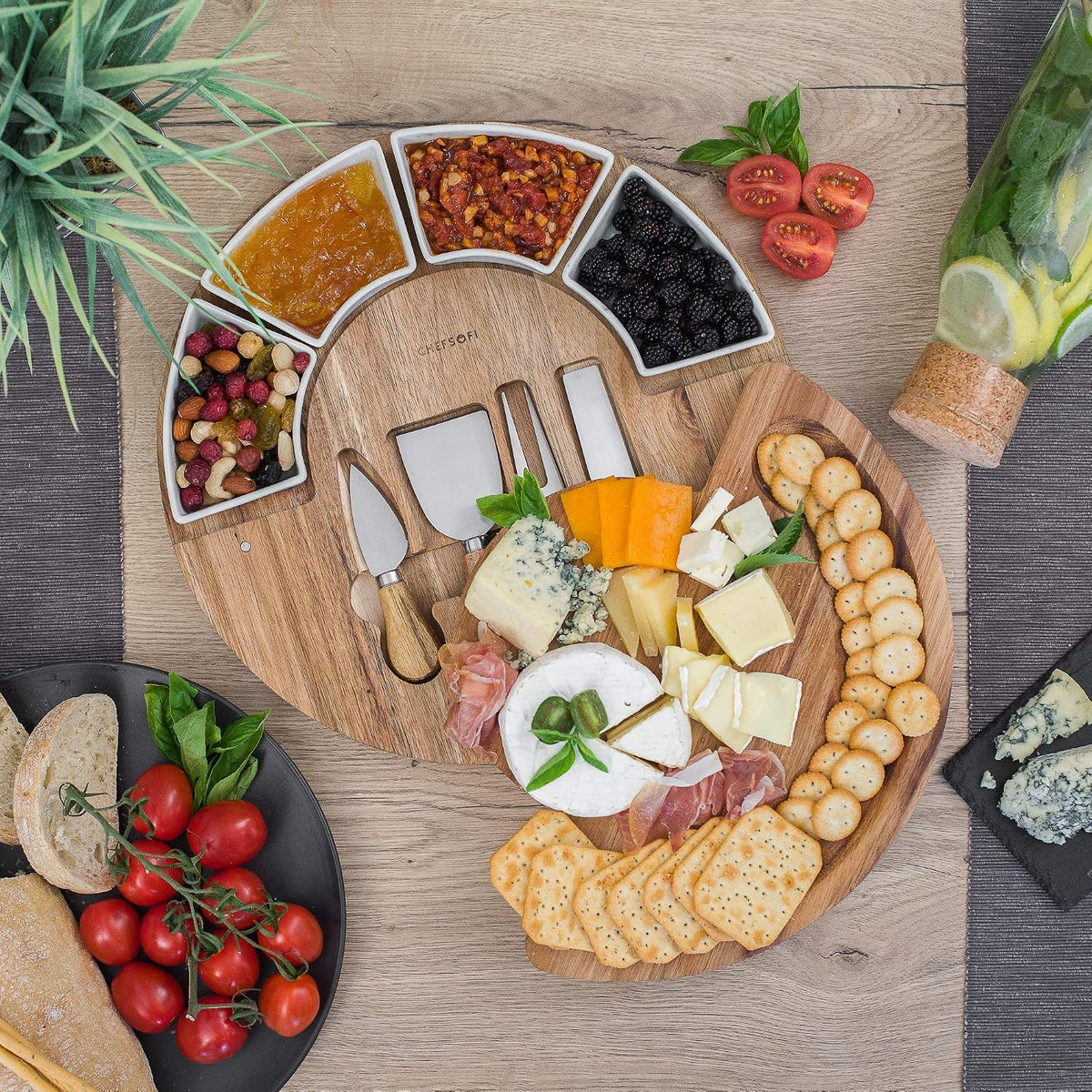 ChefSofi Charcuterie Board Set and Cheese Serving Platter - Made from Acacia ...